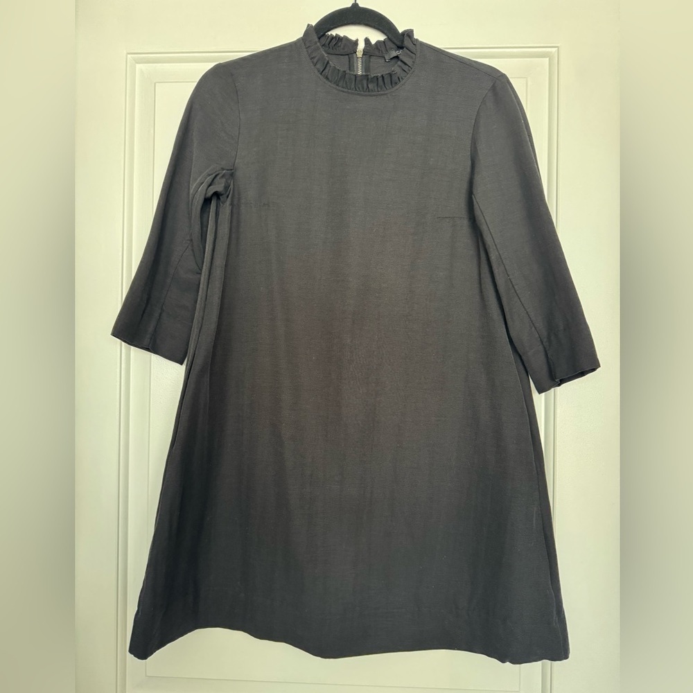 Long Sleeve COS Black Dress A line Ruffle Neck Baby Doll